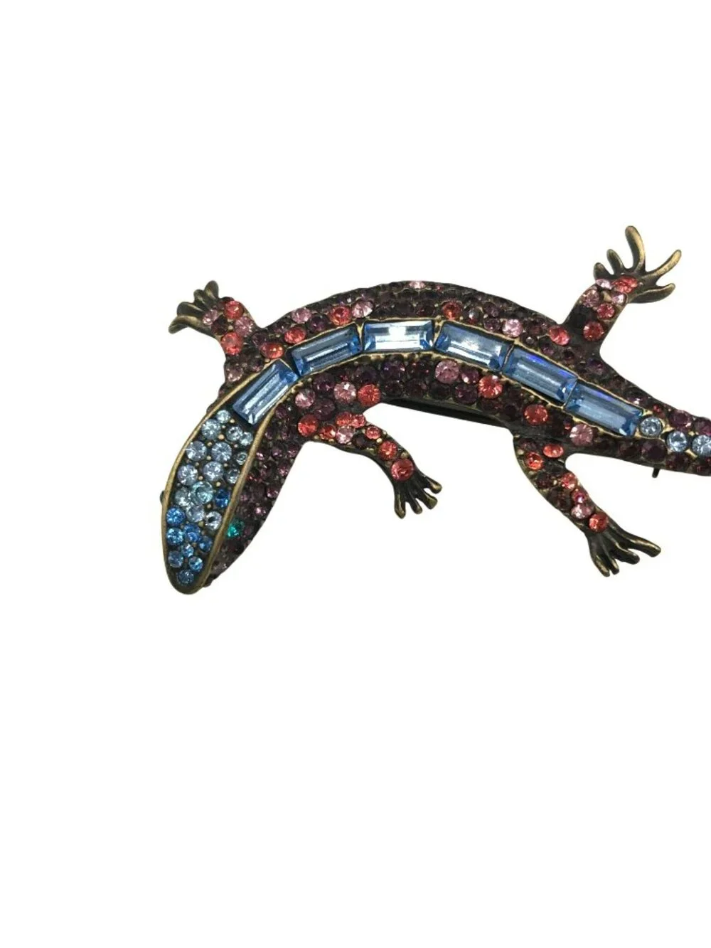 Jay Strongwater Lizard Salamander Pink Blue Swarovski Crystal Stones Brooch Pin